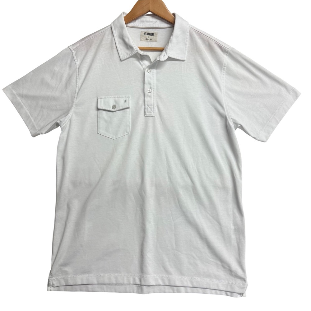Linksoul White Luxury Cotton Golf Polo Shirt Mens Large Pocket Coastal 21x30